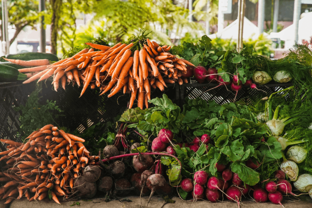O crente pode buscar ser rico — imagem de prosperidade com frutas e vegetais como símbolo de bênção e colheita