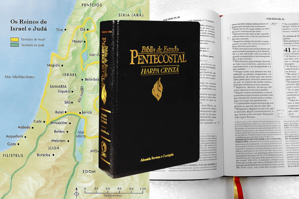 Bíblia de Estudo Pentecostal ARC 1995 aberta com mapas e notas de rodapé — qual Bíblia comprar para estudo profundo